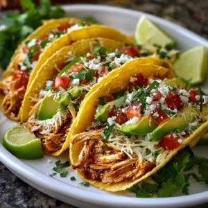 Costco rotisserie chicken tacos served with avocado and fresh toppings