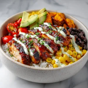 BBQ Chicken Sweet Potato Bowl with Avocado Crema - Healthy Viral Recipe